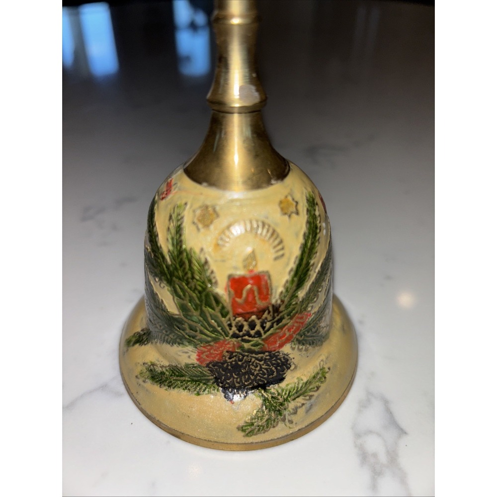 VTG Solid Brass Christmas  Bell Enamel‎ Cloisonné Hand Painted Made In India